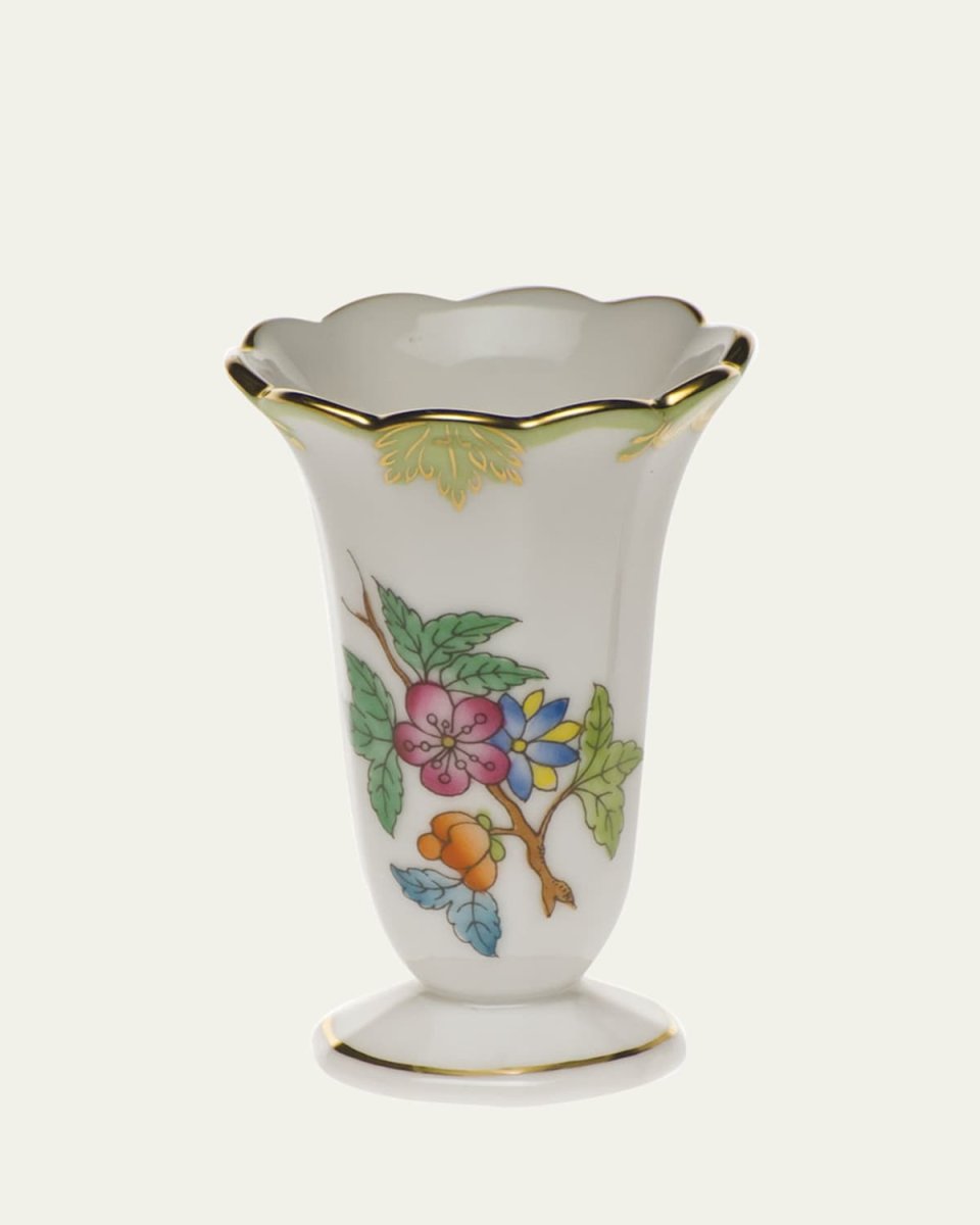 Queen Victoria Green Scalloped Bud Vase